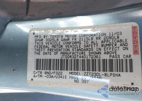 2004 Toyota Celica Gt из США, поврежденный, VIN JTDDR32T440172361